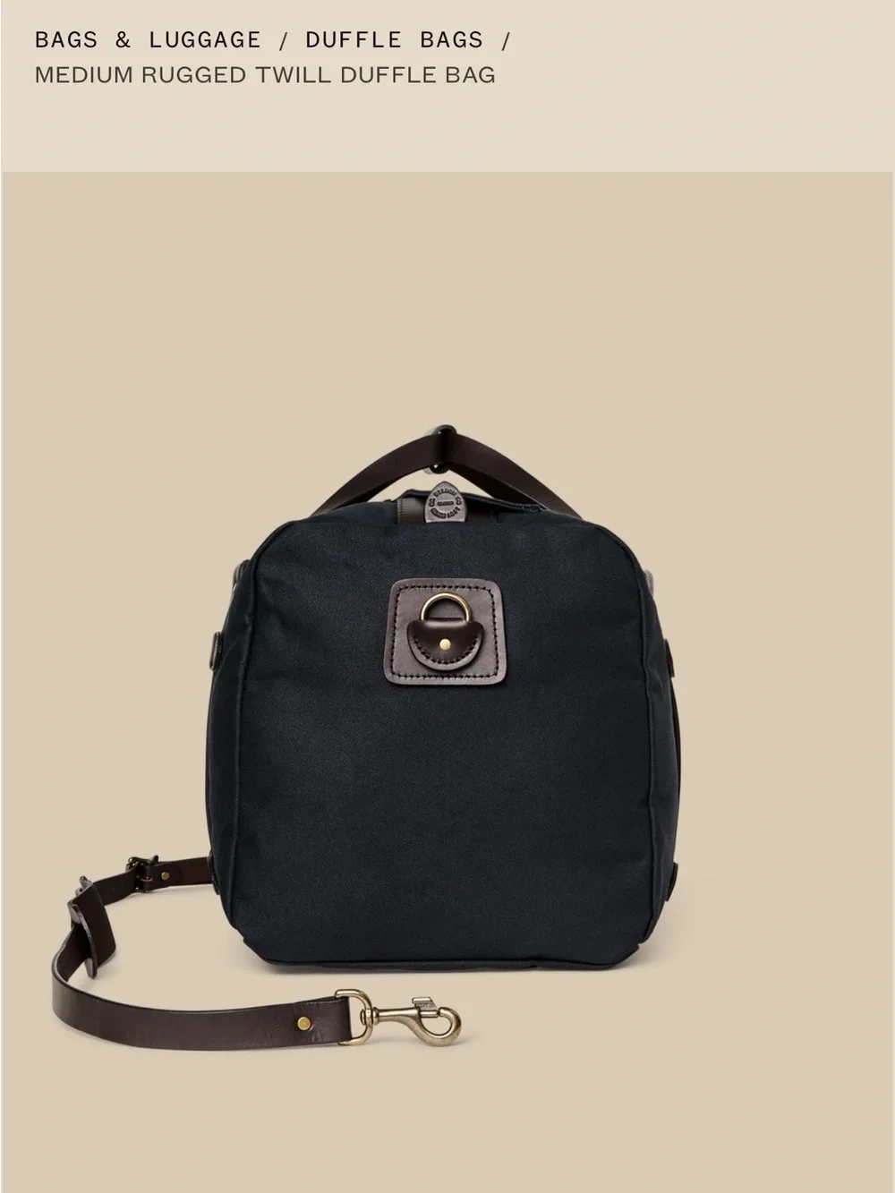 Rugged Twill Duffel Bag — Navy with Brown Leather Trim